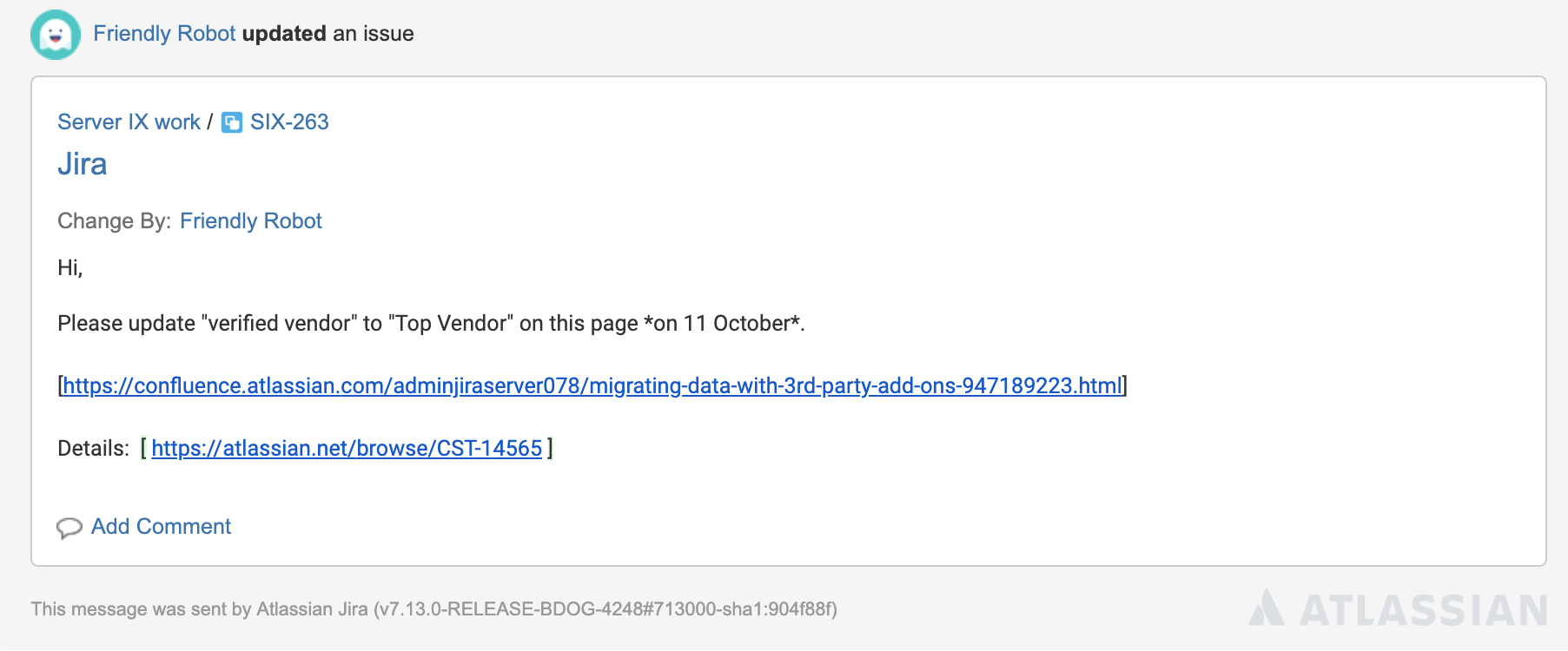 Separate email notifications.