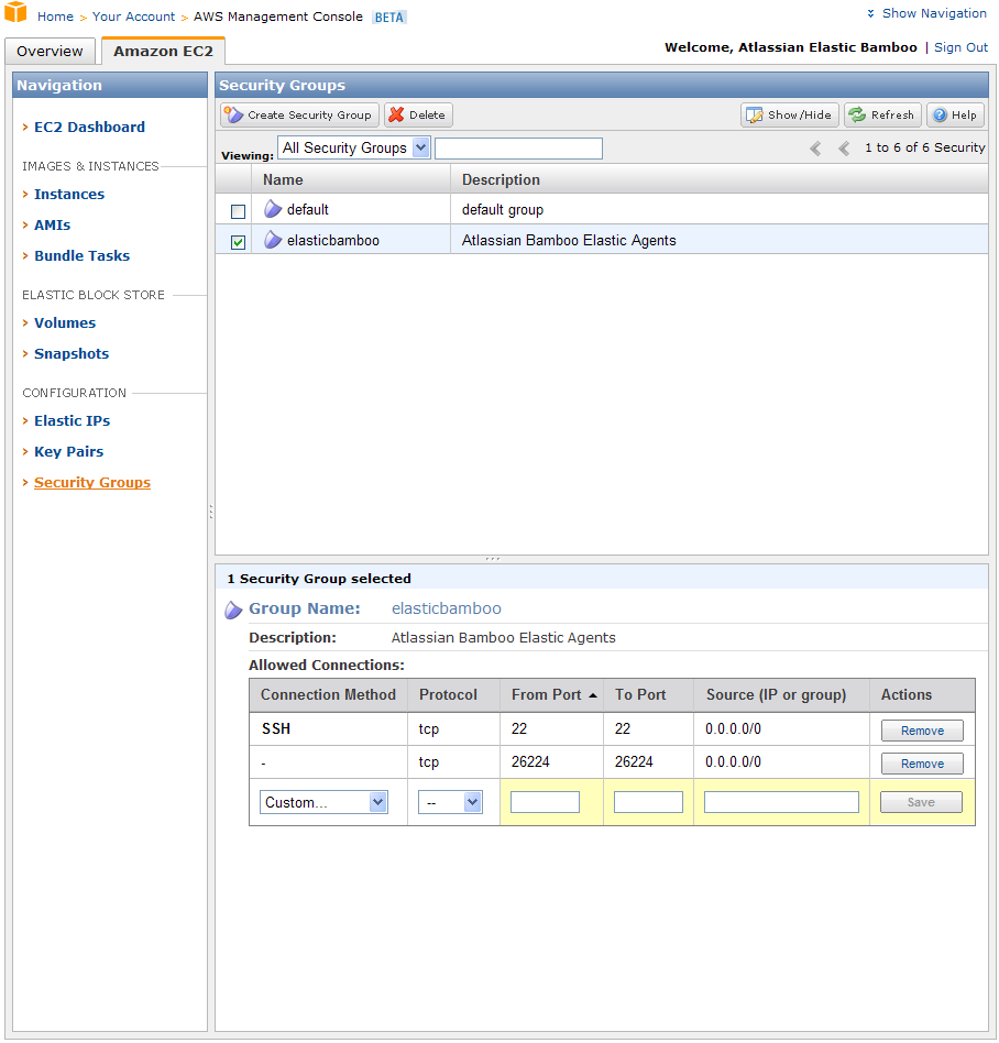 AWS Console - Security Groups
