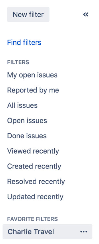 List of saved filters.