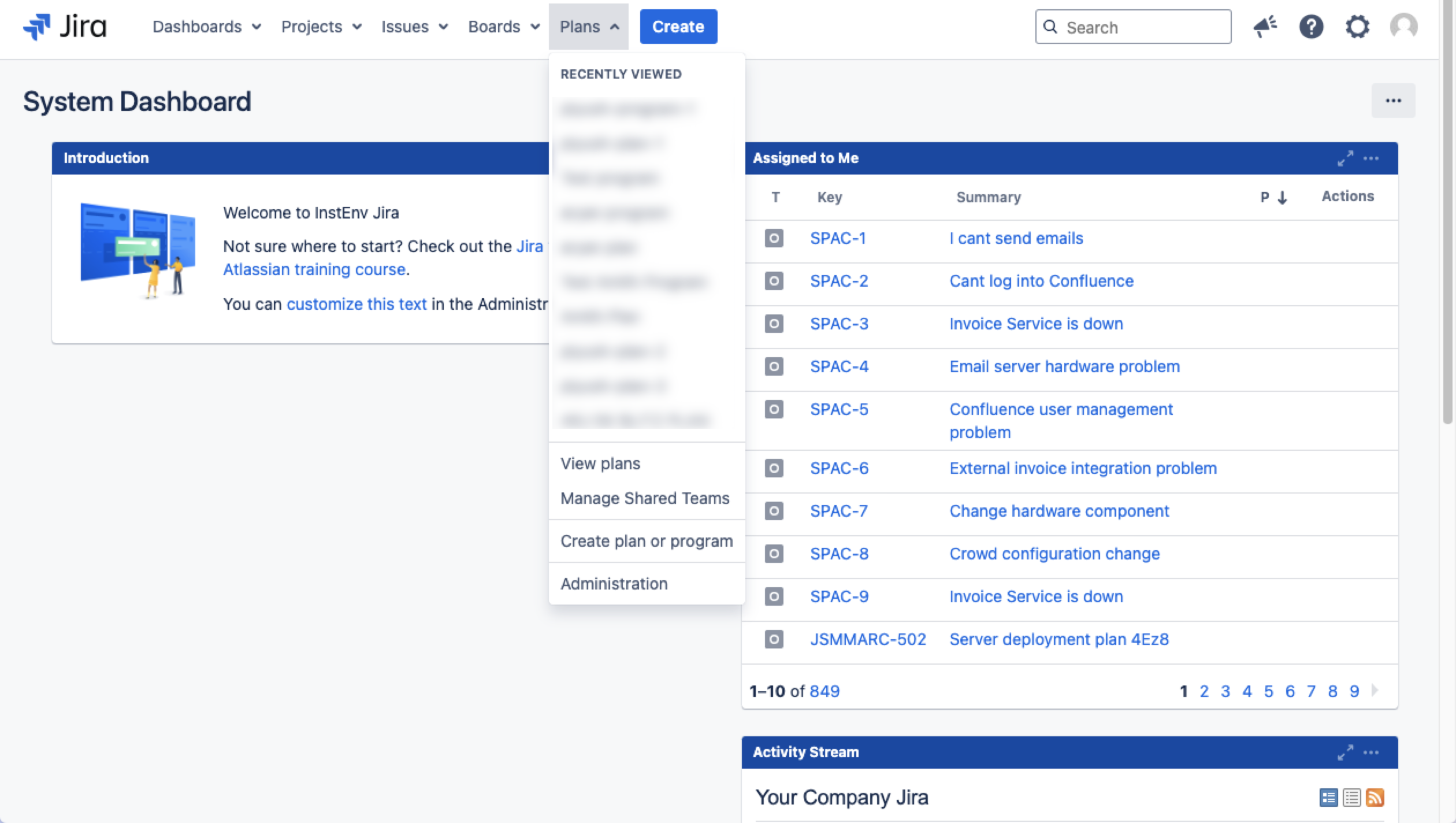 Plans tab in Jira