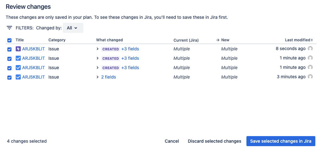 Review changes modal in Advanced Roadmaps