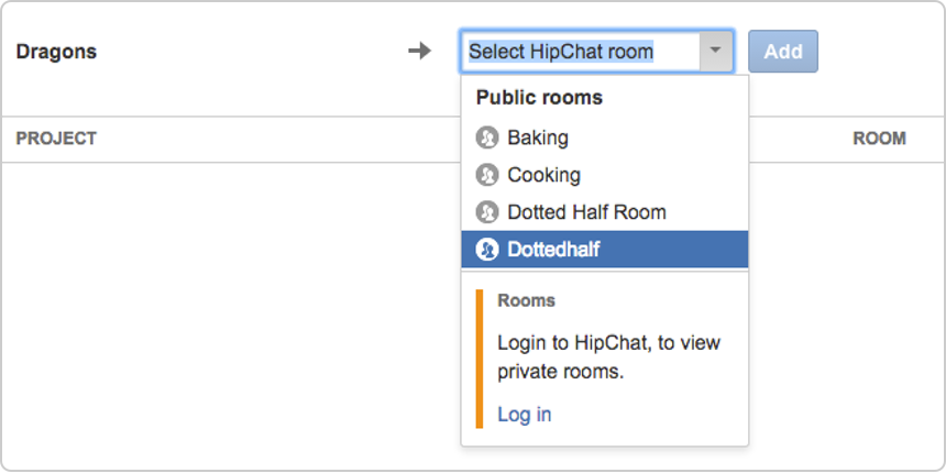 List of public rooms and a message saying you need to authorize to view private rooms.