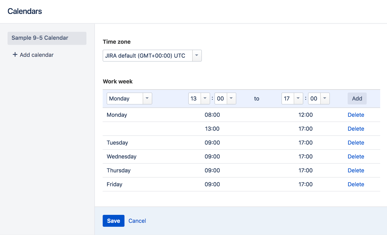 Sample working hours.