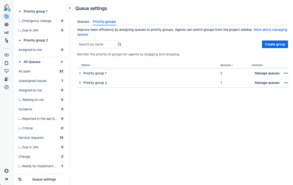 Queue settings window in the Project view
